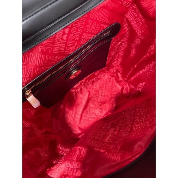 Love Moschino Black & Red Heart Backpack Gold Accent Drawstring & Buckle Closure - Picture 6 of 13